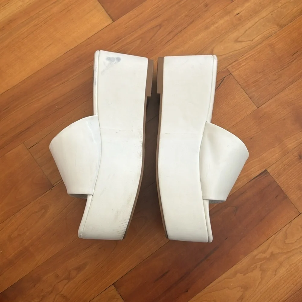 Platform slide sandals white 60s 70s Boho Bohemian platforms shoes